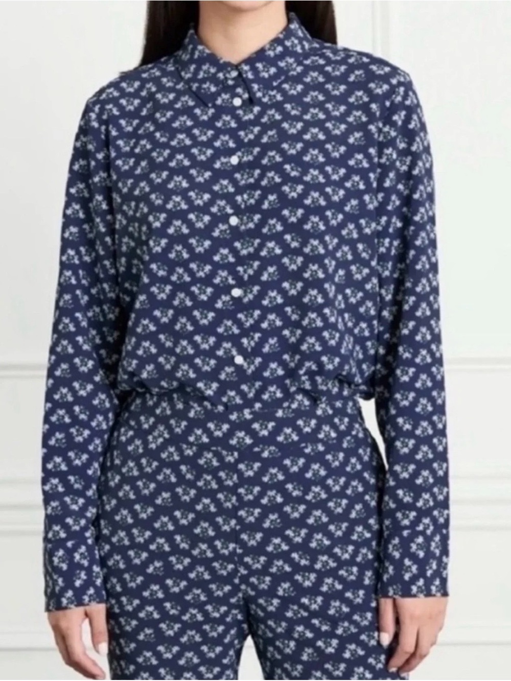 HILL HOUSE- James Floral Button Down Shirt Navy Blue Posey Size S